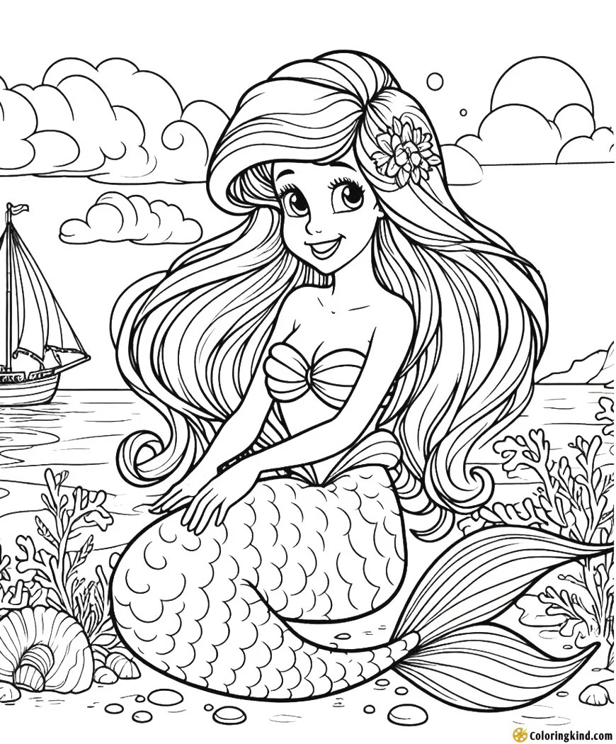 Ariel sitting in the seascape