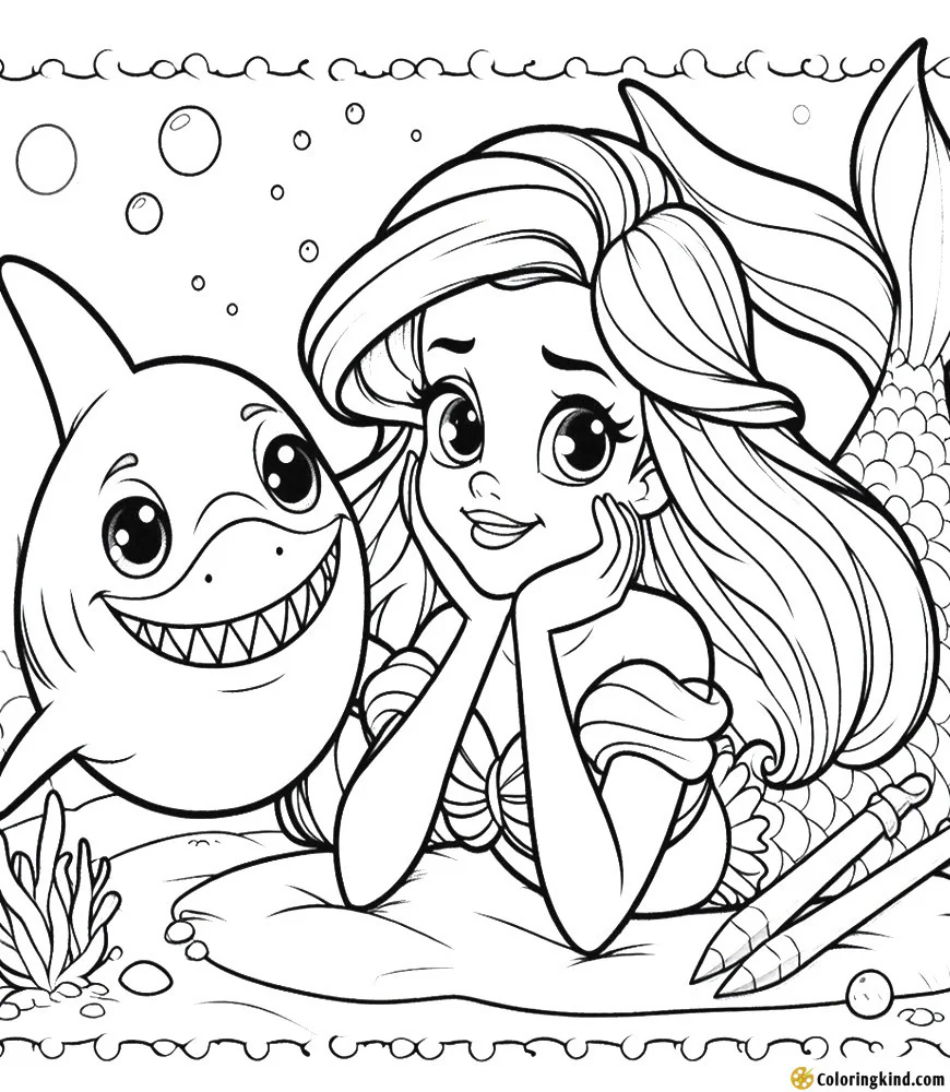 Little Mermaid Ariel and the Cute Shark