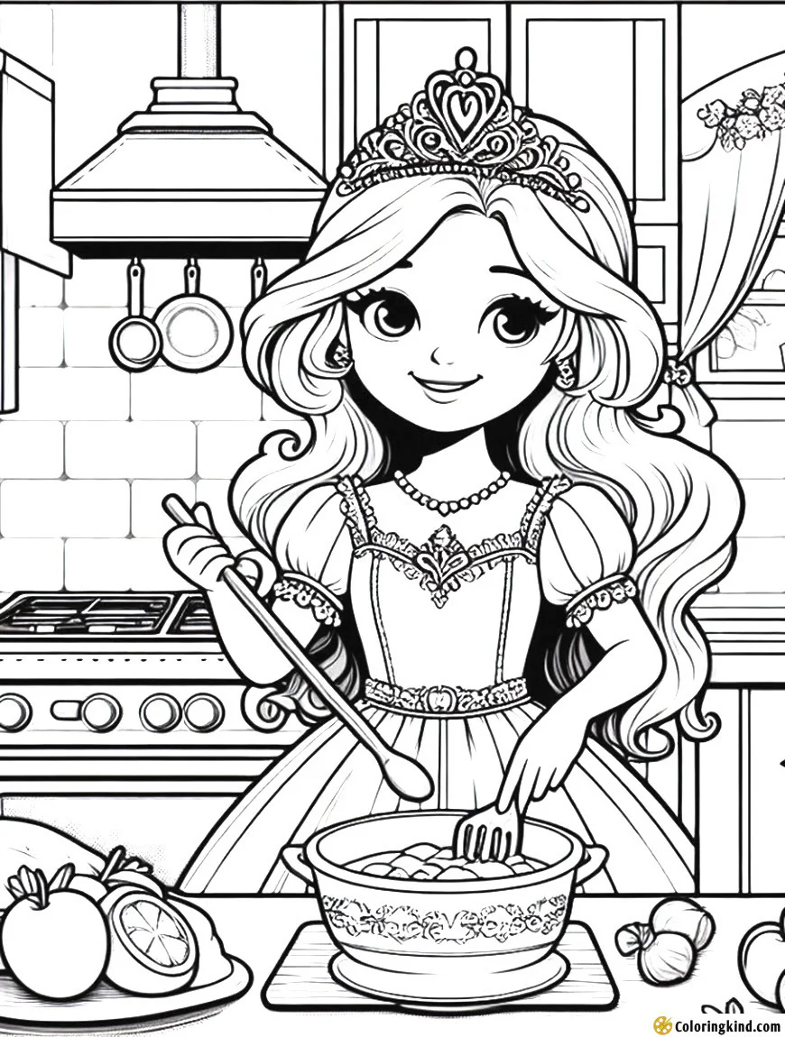 Princess is cooking in the kitchen