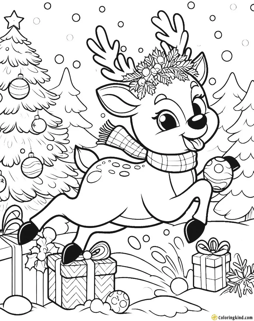 Baby reindeer is very happy on Christmas day