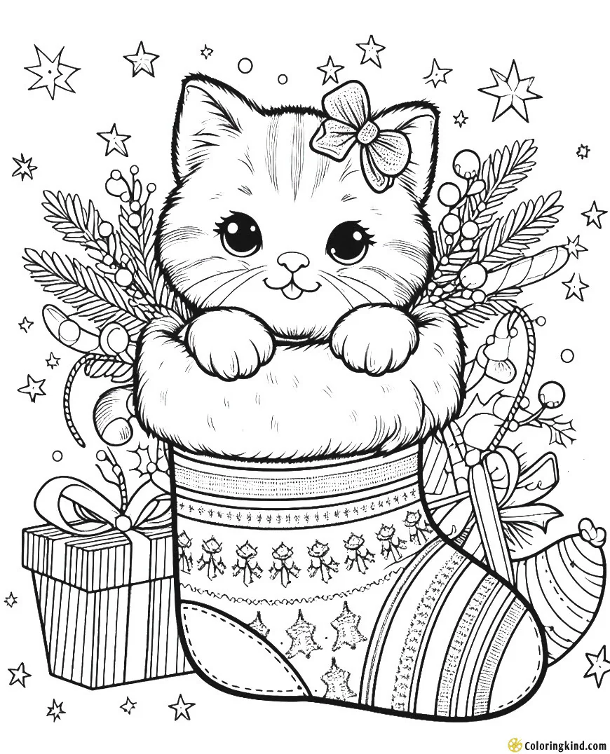 The cat in the Christmas stocking is very happy