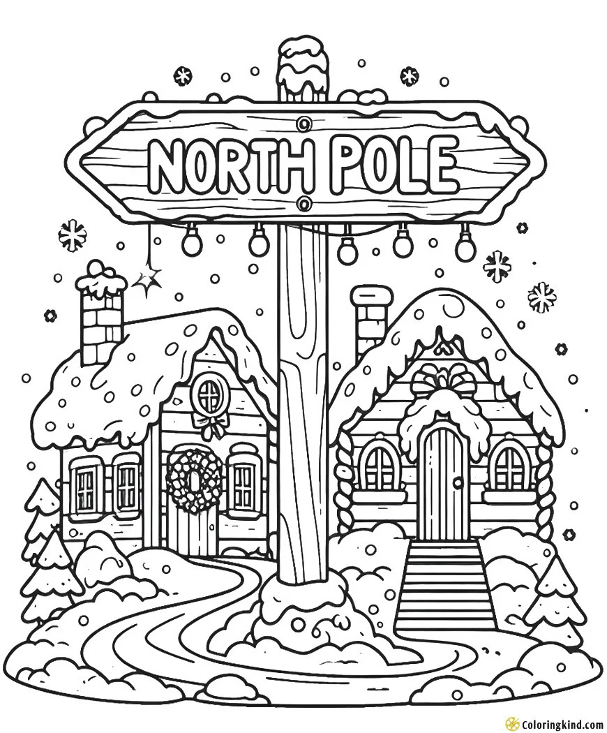 North Pole sign with snow