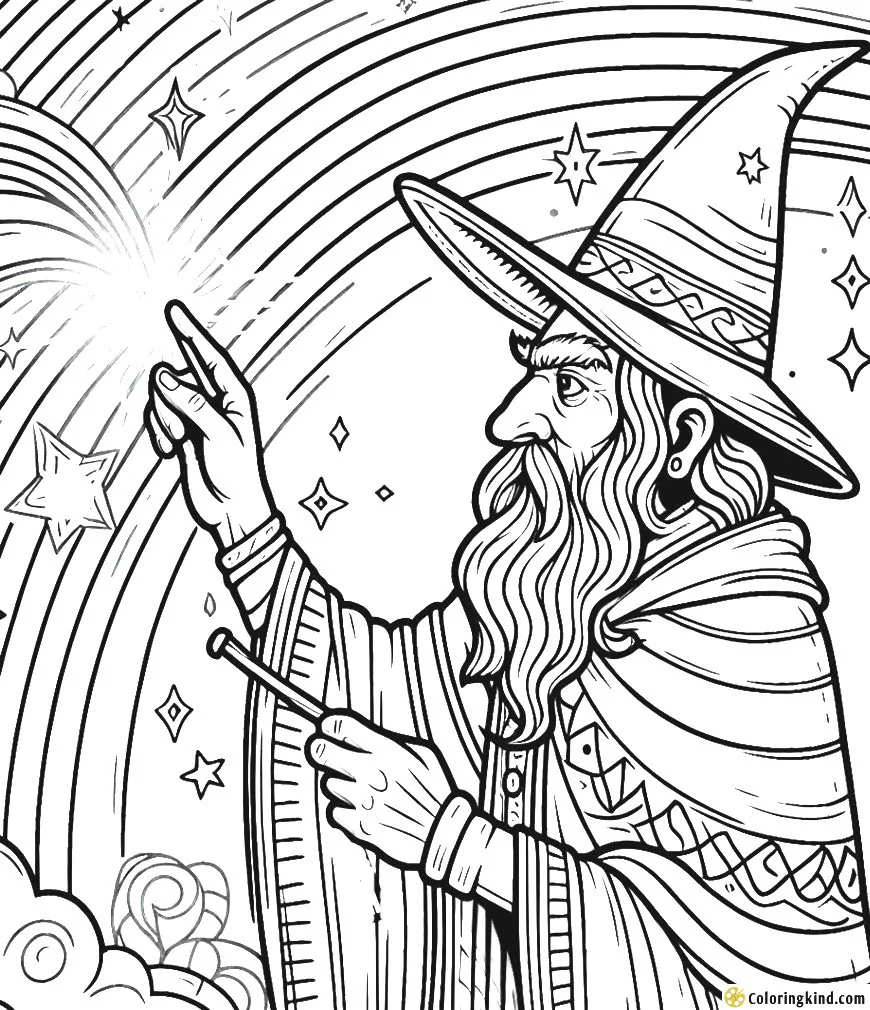 Wizard casting a rainbow spell