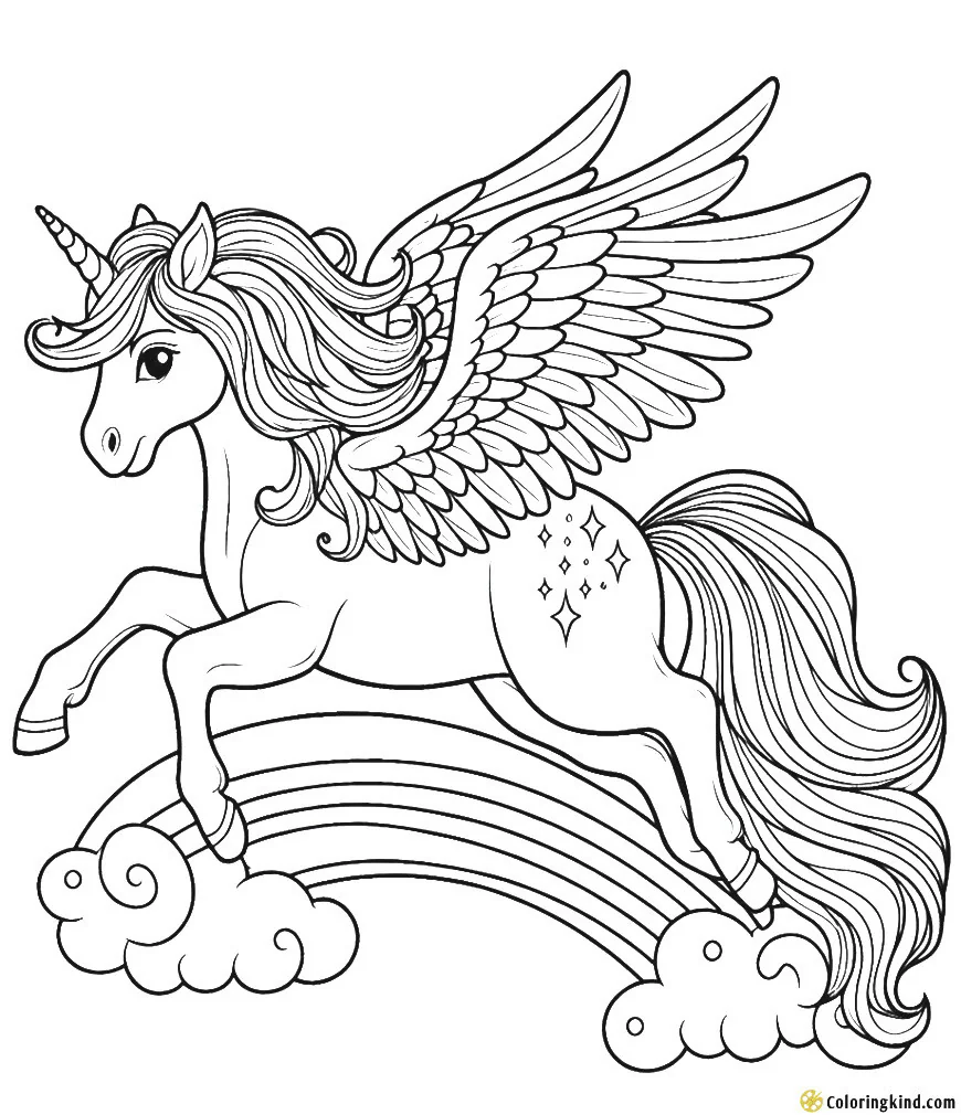 Pegasus flying with rainbow wings