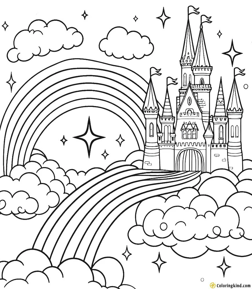 Castle on a cloud with a rainbow path