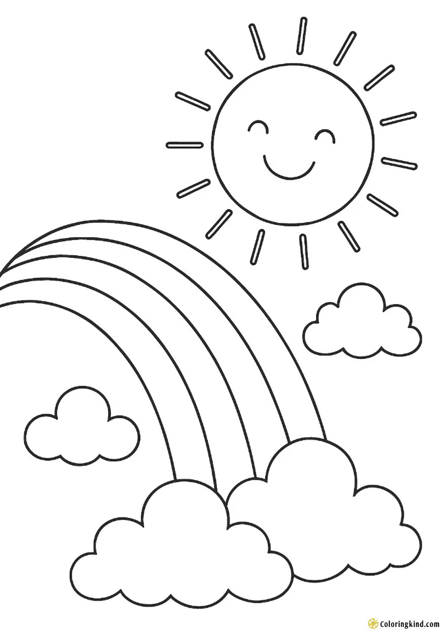 Rainbow and a big smiling sun in the sky