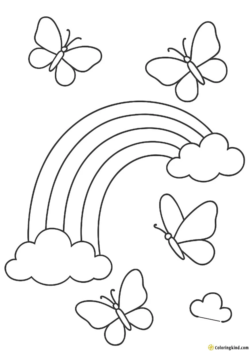 Rainbow with butterflies flying around it