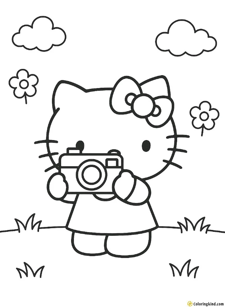 Hello Kitty holding a camera and taking photos