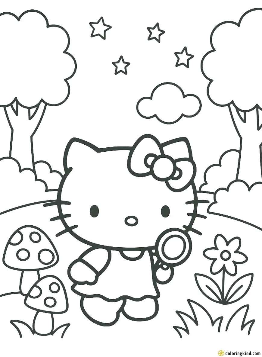 Hello Kitty exploring a magical forest