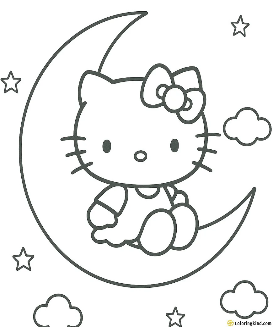 Hello Kitty sitting on a crescent moon