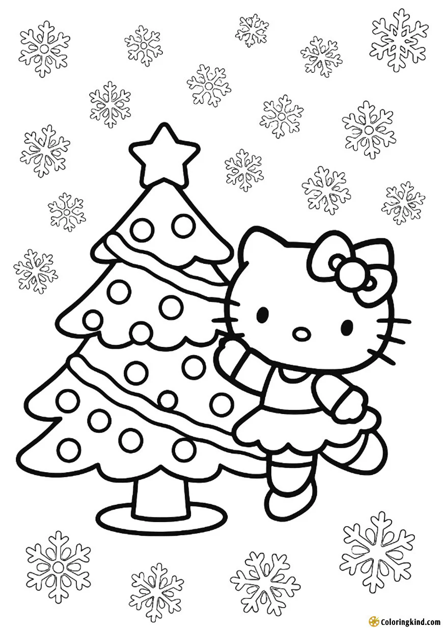 Hello Kitty decorating a Christmas tree