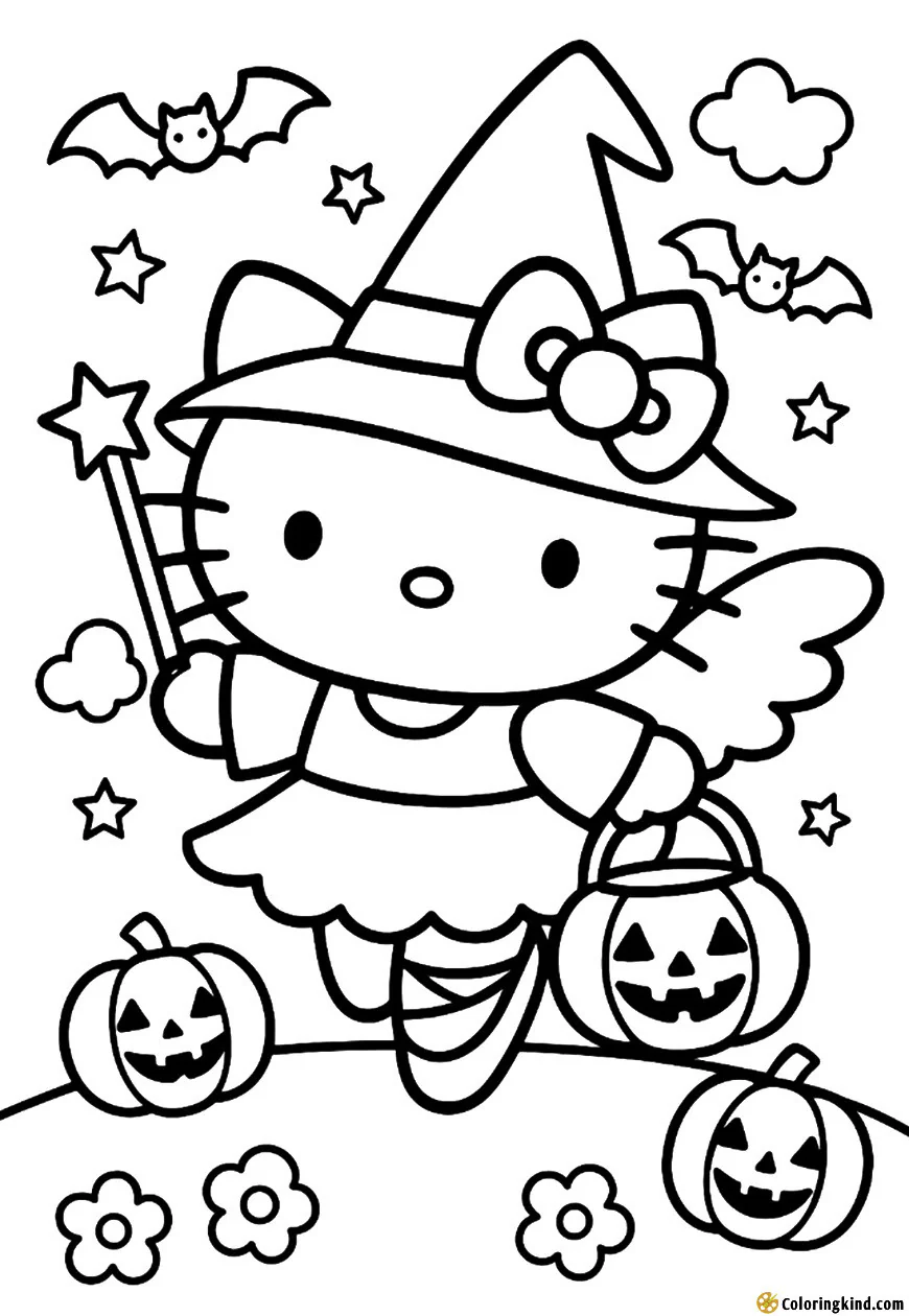Hello Kitty dressed as a witch on Halloween
