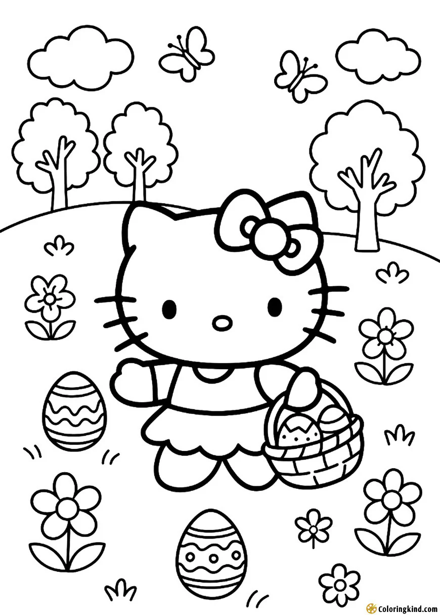 Hello Kitty finding Easter eggs in spring
