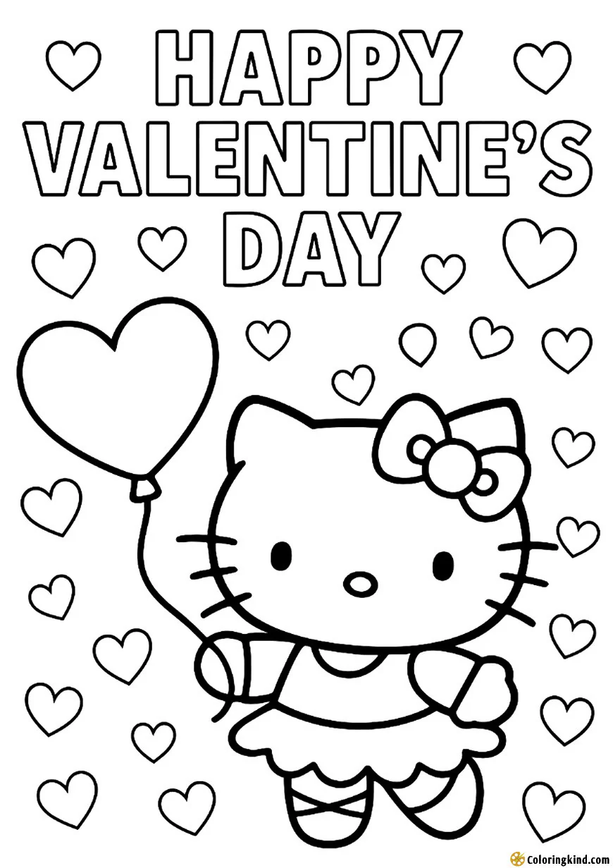 Hello Kitty holding a heart-shaped balloon on Valentine’s Day