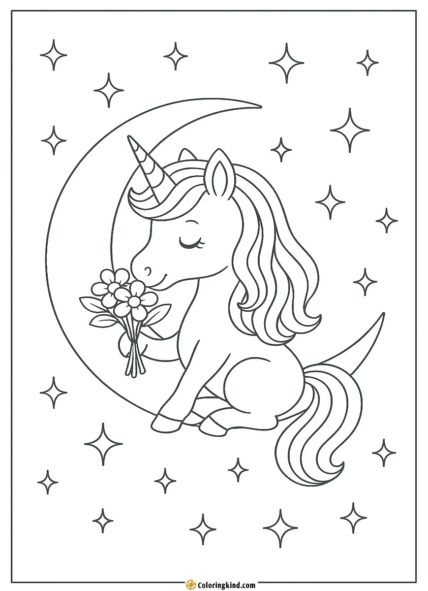 A unicorn sitting on the moon with sparkles