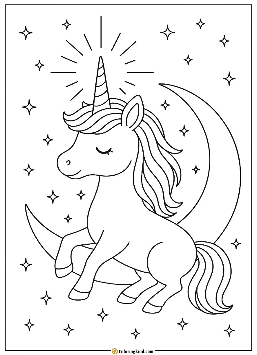 A unicorn with a glowing horn in a night sky