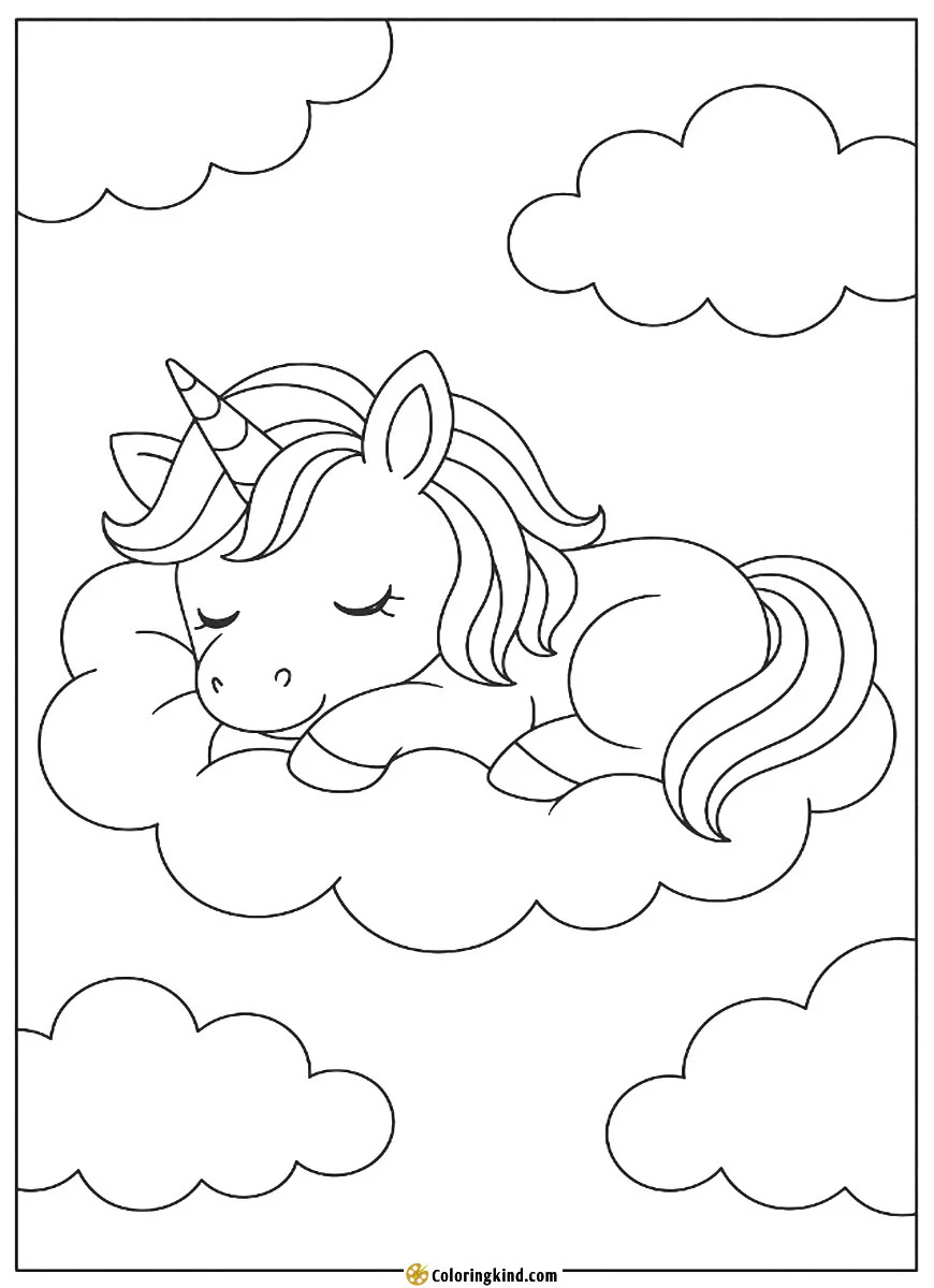 A unicorn sleeping on a cloud