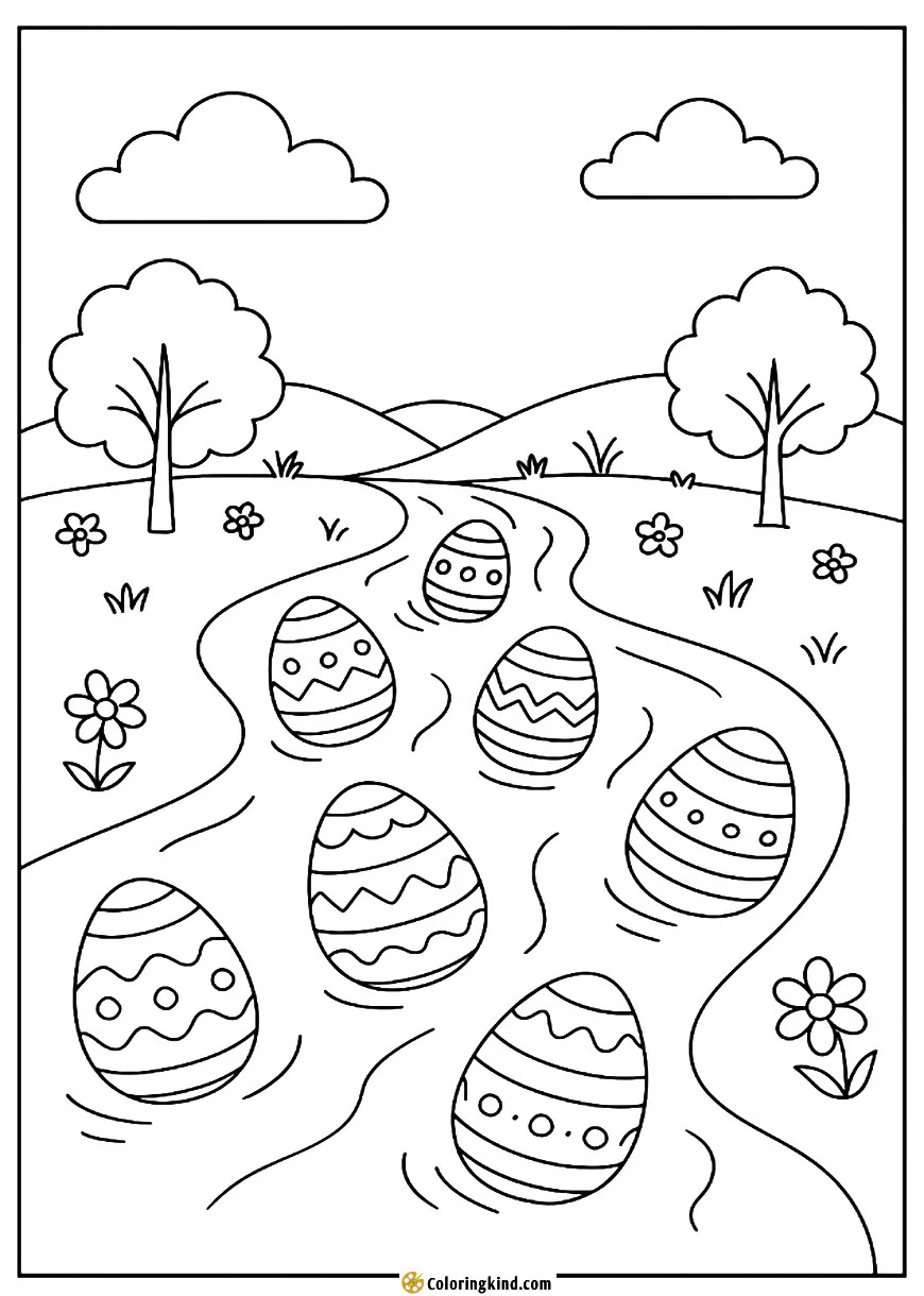 Easter eggs floating down a spring stream