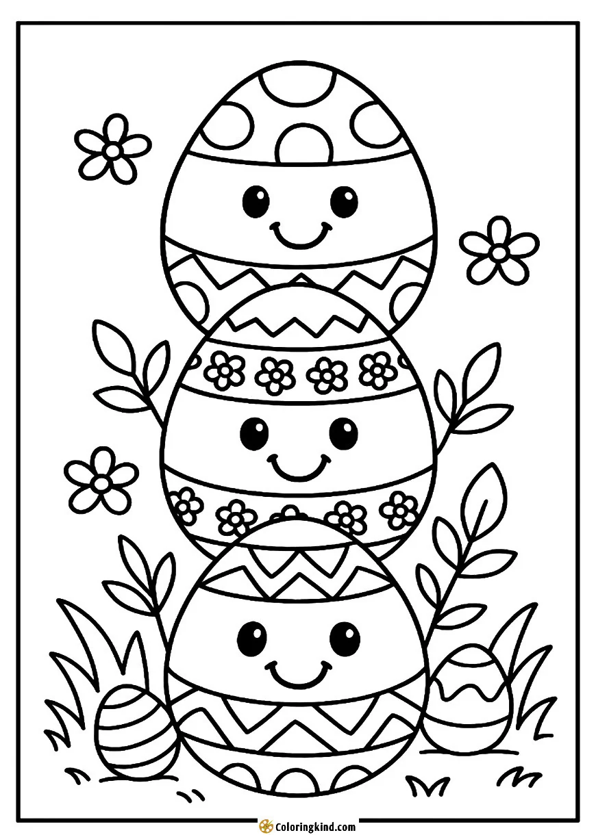 Three stacked Easter eggs with smiling faces