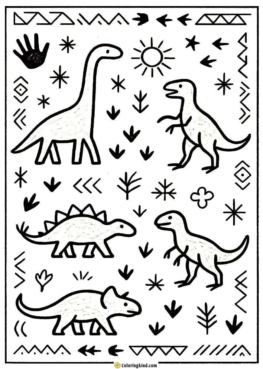 Cave painting-style dinos