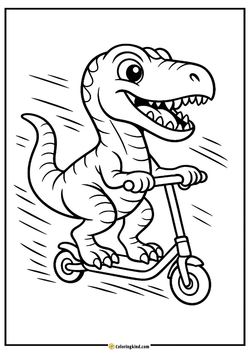 Speedy raptor riding a scooter with motion lines