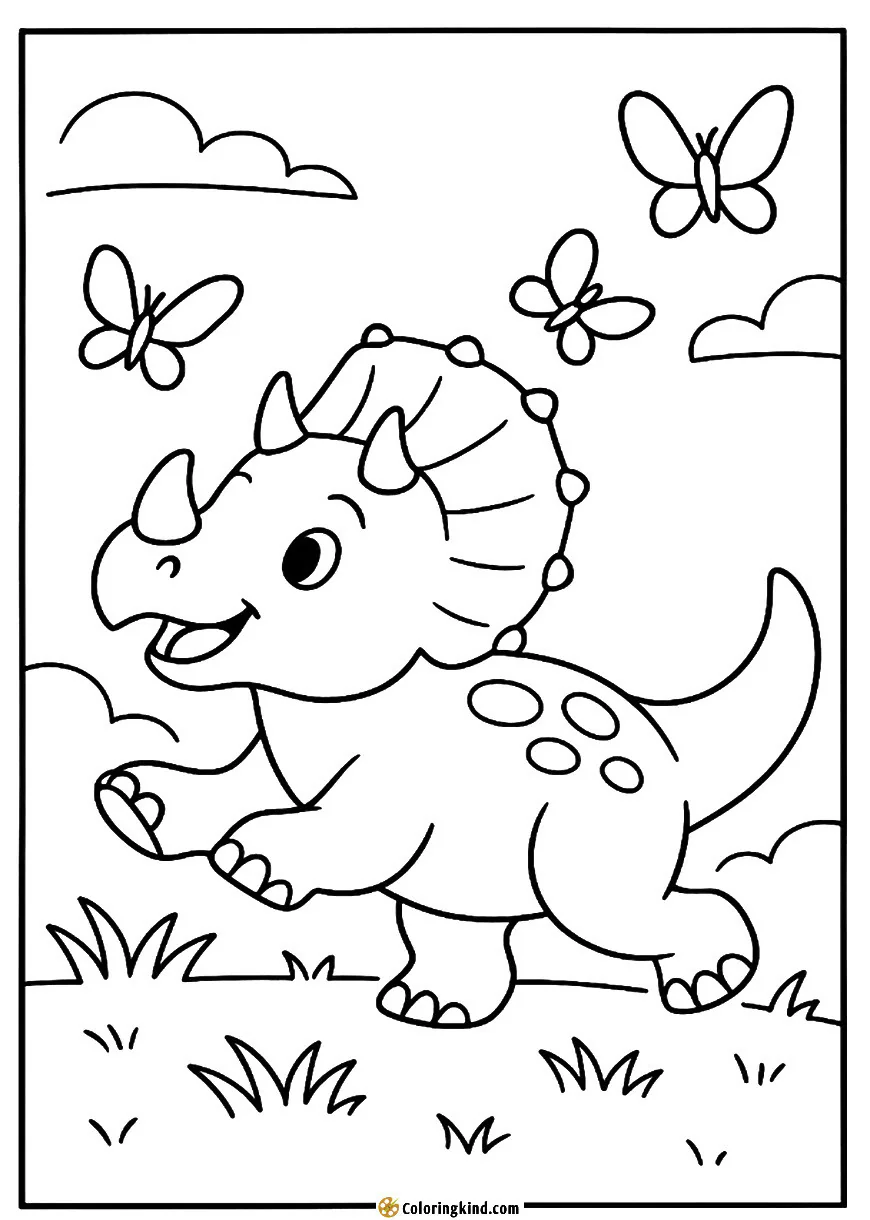 Baby triceratops chasing butterflies