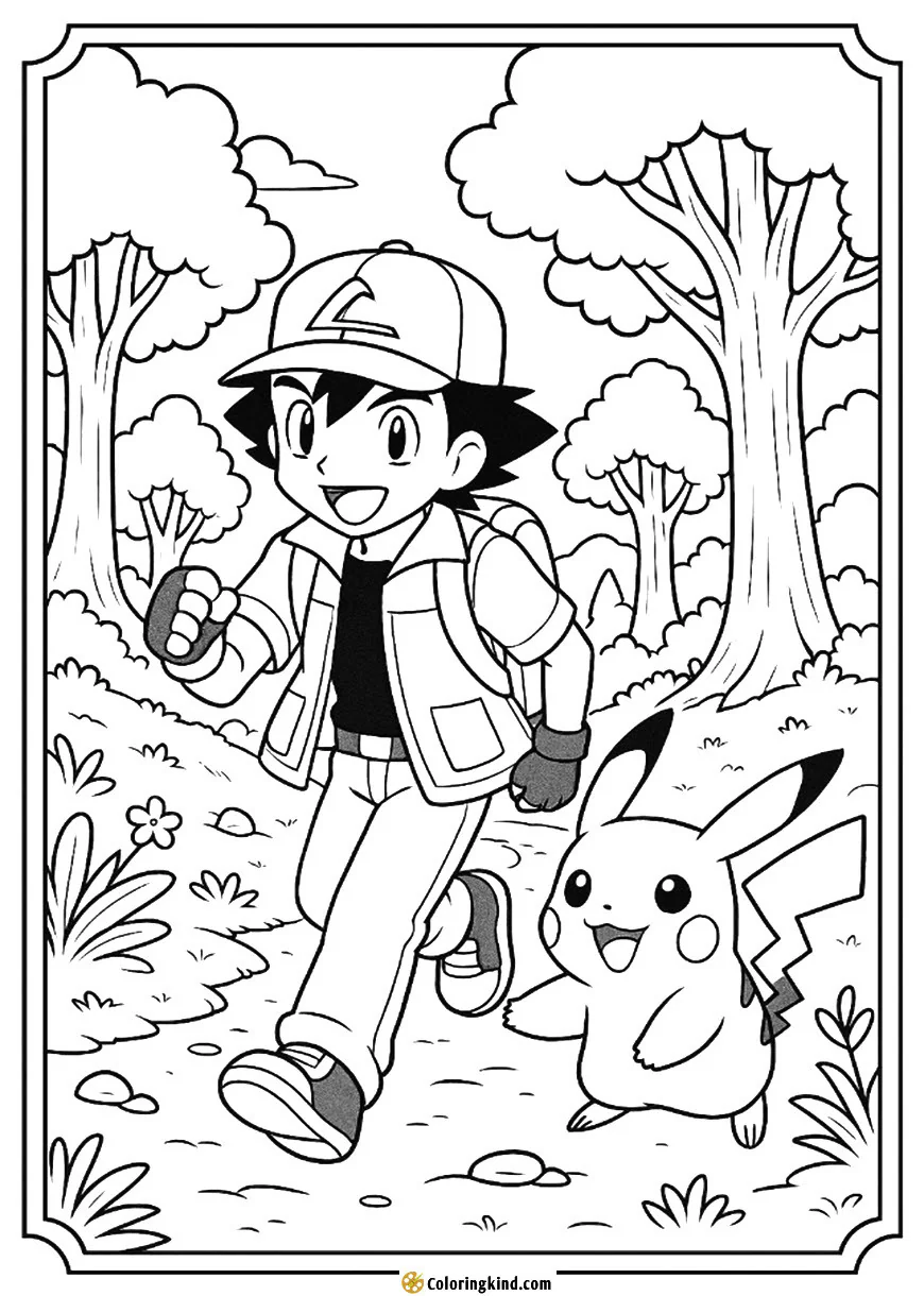 Ash and Pikachu in a Forest Adventure