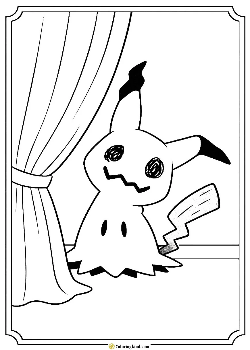 Mimikyu Hiding Behind a Curtain