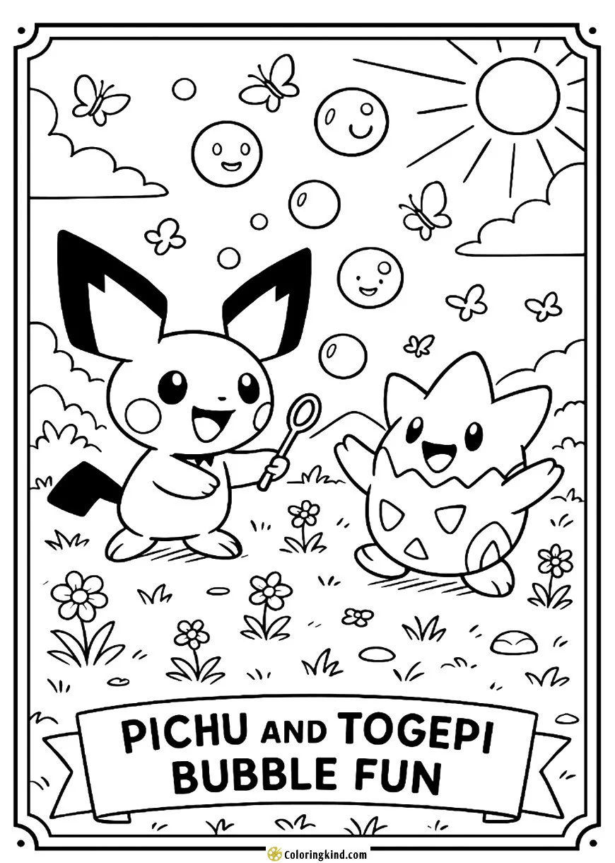 Pichu and Togepi Playing with Bubbles
