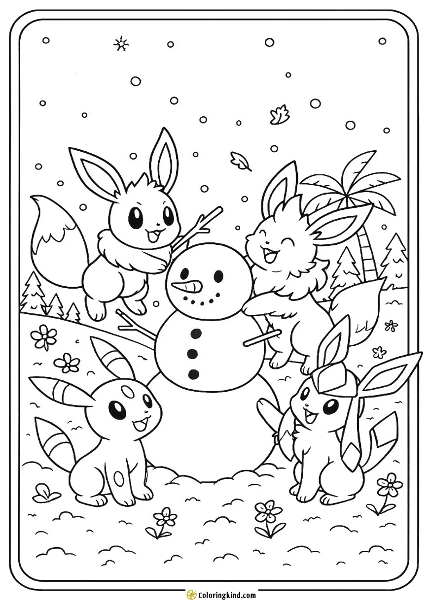 Eevee and Friends Building a Snowman