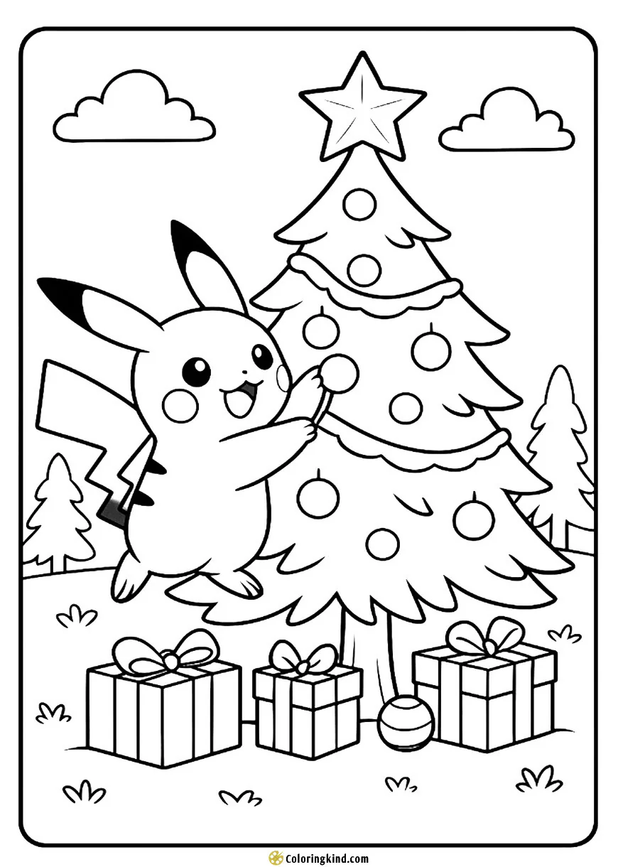 Pikachu Decorating a Christmas Tree