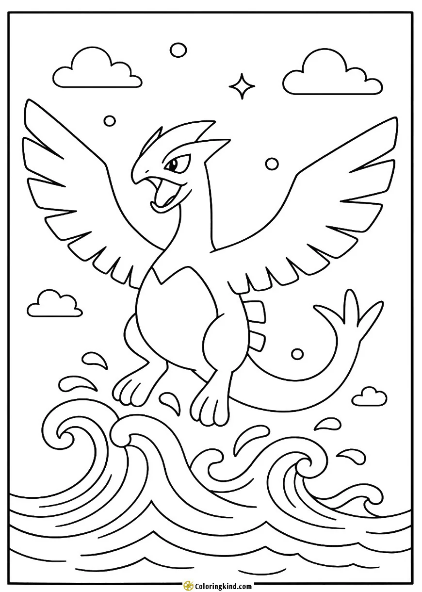Lugia Rising from Ocean Waves