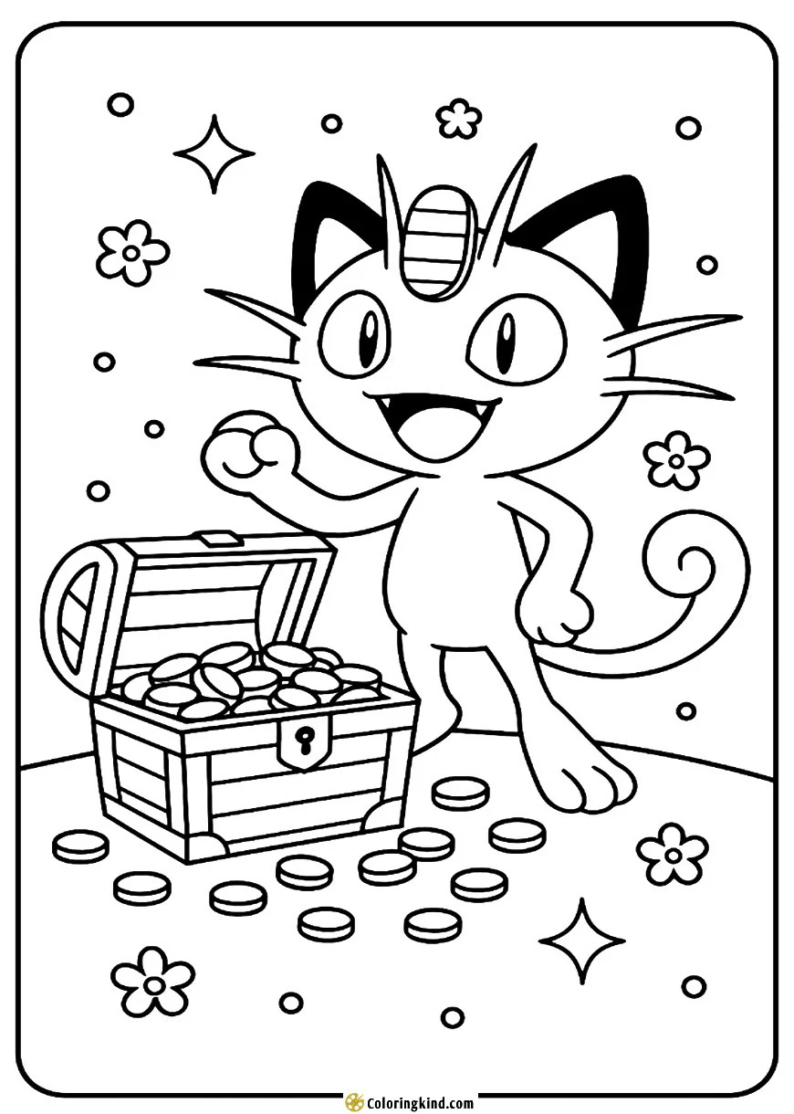 Meowth with a Treasure Chest of Coins