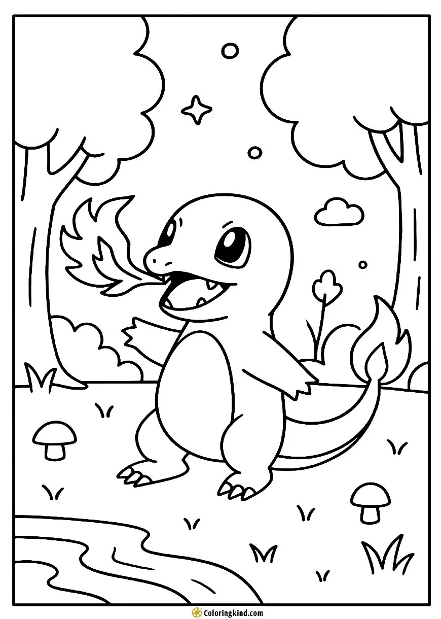 Charmander Breathing Fire in the Forest