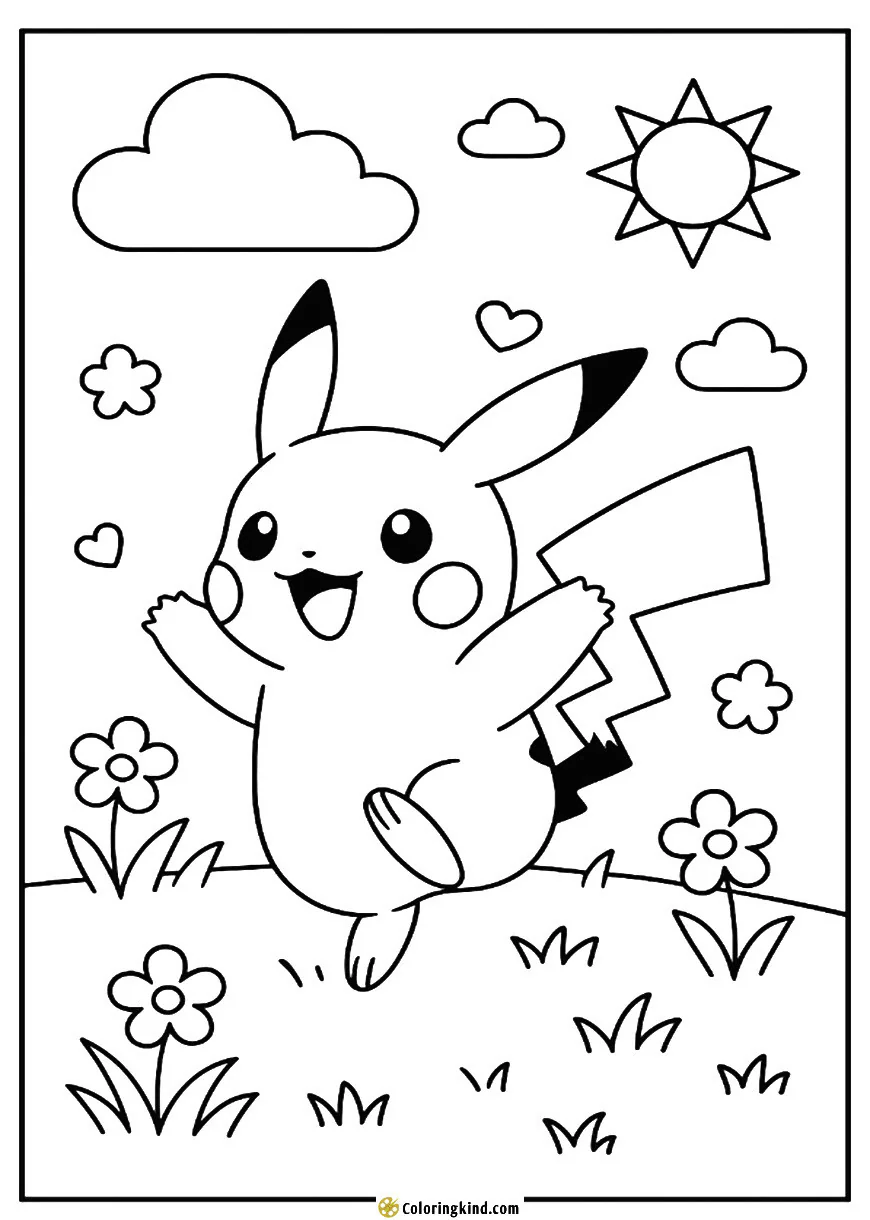 Pikachu Playing in a Meadow