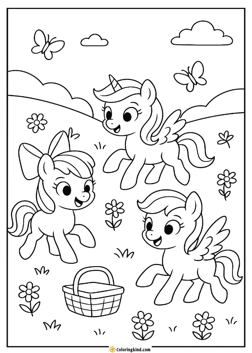 Young Fillies Playing in a Meadow