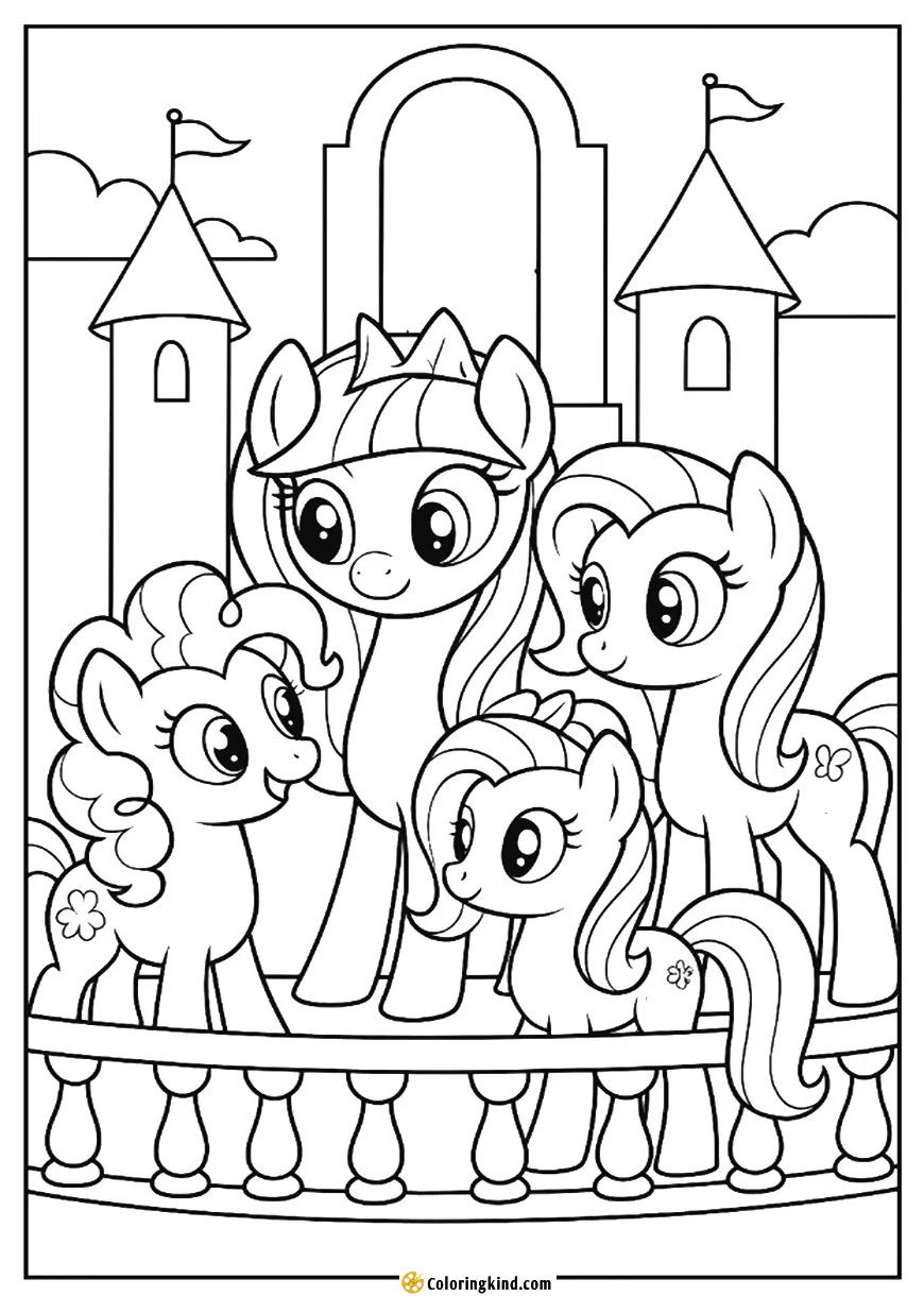 Twilight and Friends at the Castle Balcony