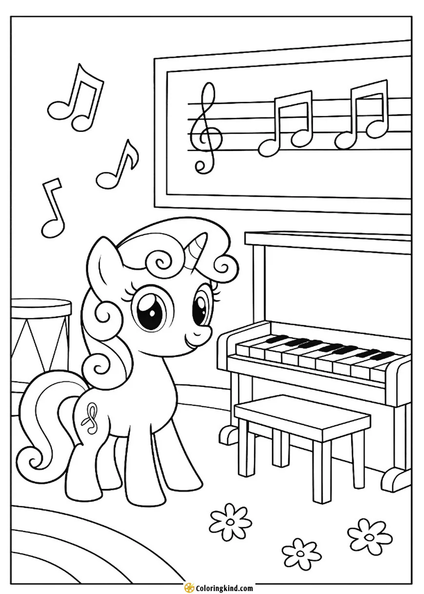 Sweetie Belle in the Music Room of the Schoolhouse
