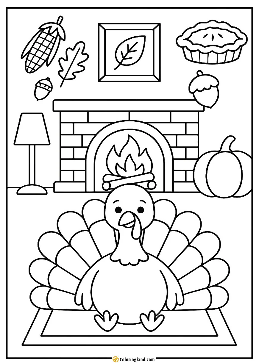 Turkey in a Cozy Fireplace Room