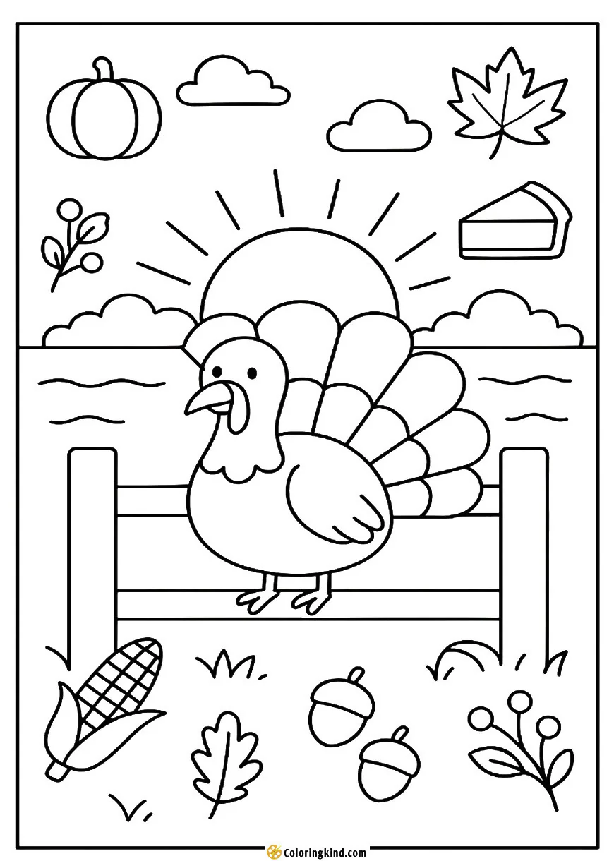 Turkey on a Fence with Sunset Sky