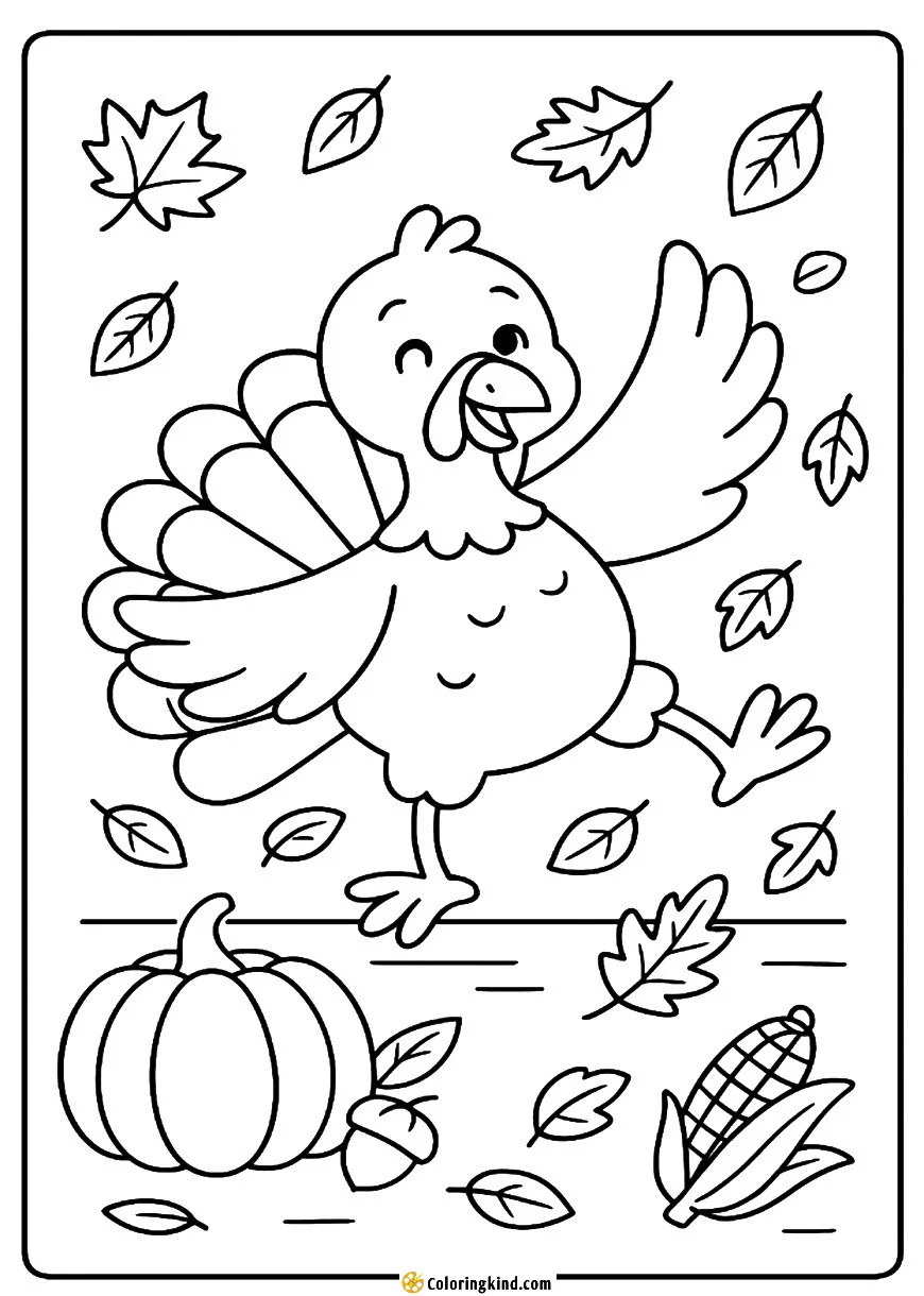 Dancing Turkey with Autumn Leaves
