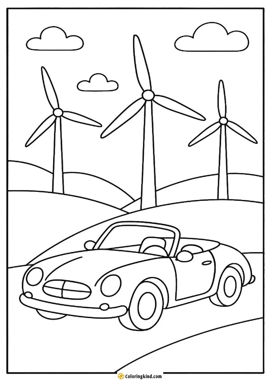 Roadster by a Windmill Farm