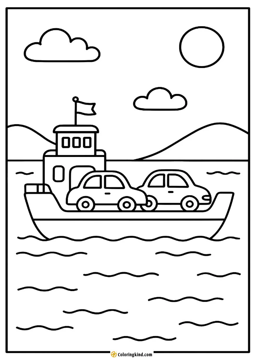 Car Ferry Crossing a River