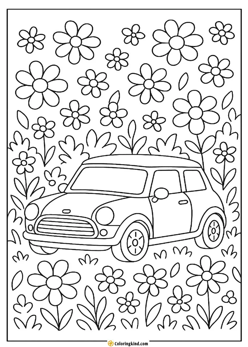 Mini Cooper in a Flower Garden