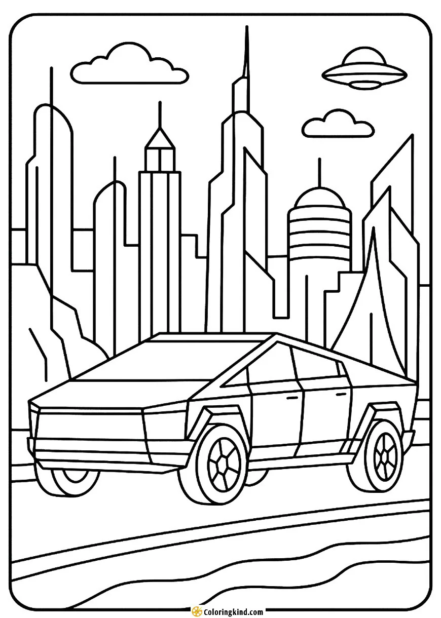 Tesla Cybertruck in a Futuristic Cityscape