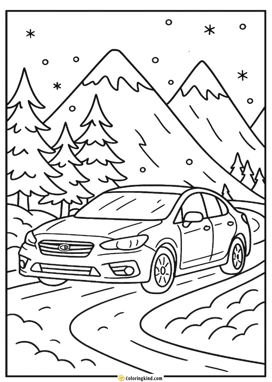 Subaru Impreza in a Snowy Mountain Pass