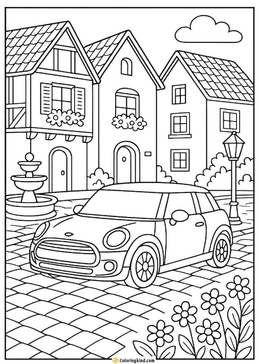 Mini Cooper in a Quaint European Village