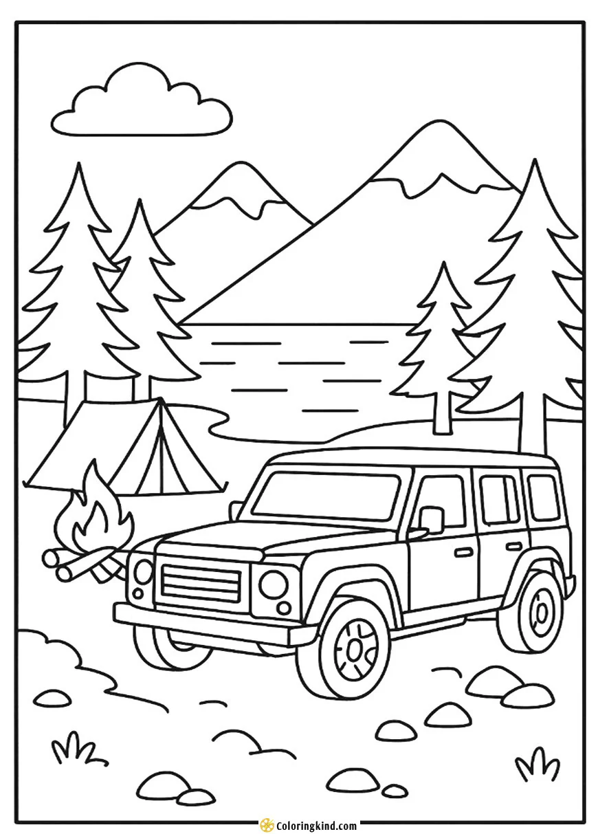Land Rover Defender by a Lakeside Camp