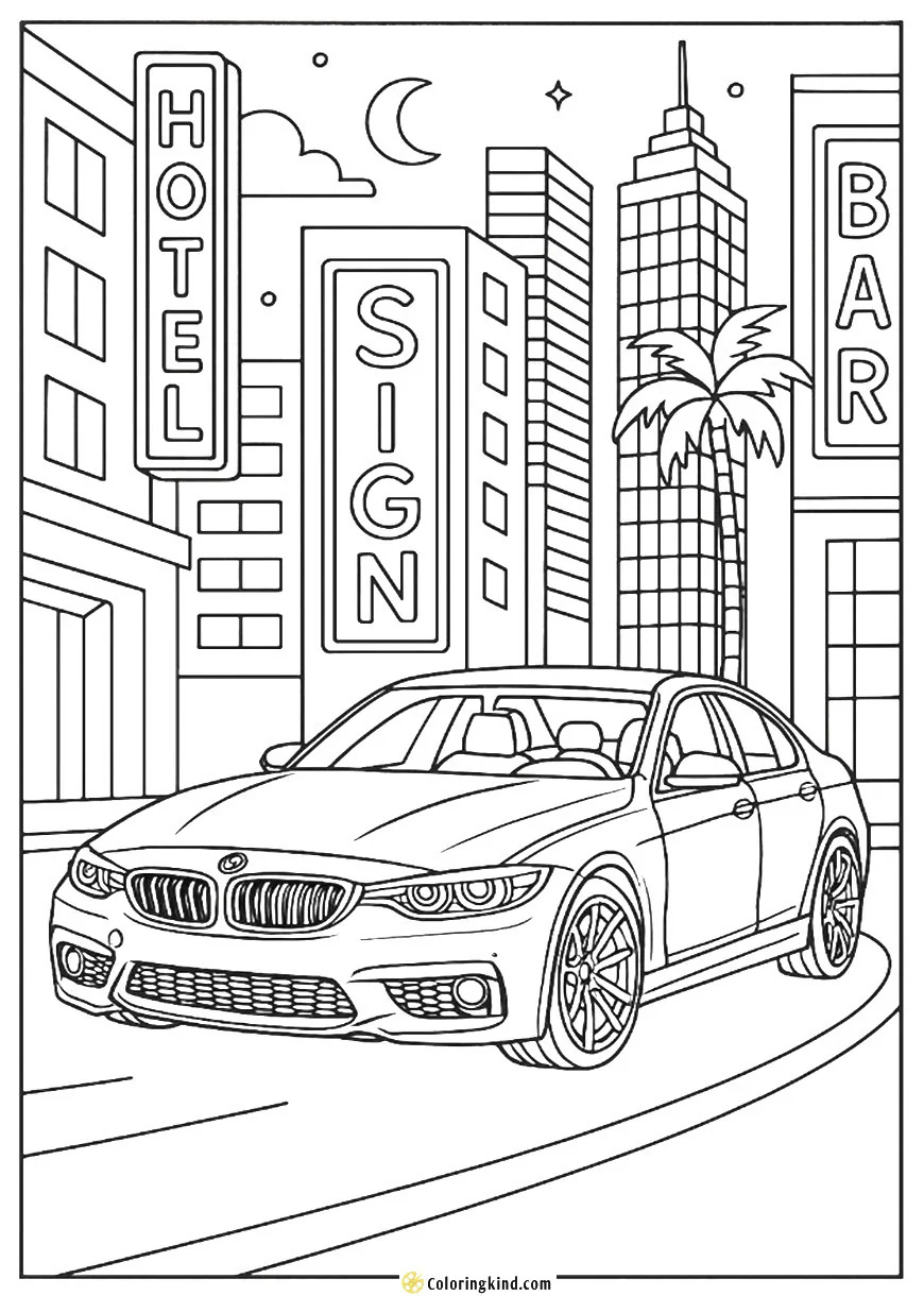 BMW M3 in a Neon-lit Downtown