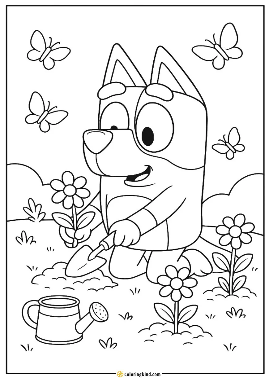 Bluey Planting Flowers with Butterflies